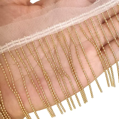 Miniatura 4 de 1 yarda de aleación de oro con flecos de costura con cuentas de encaje, cadena de borla para accesorios de ropa y decoración de manualidades (dorado)