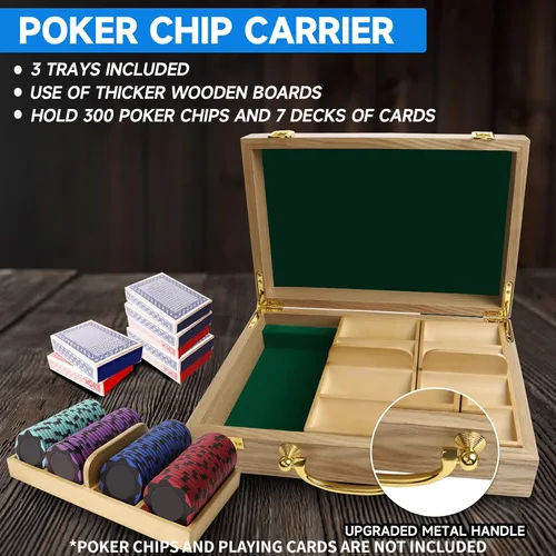 Miniatura 4 de GSE Games & Sports Expert Estuche de madera para fichas de póquer con 3 bandejas de fichas, capacidad para 300 fichas, soporte para fichas de póquer