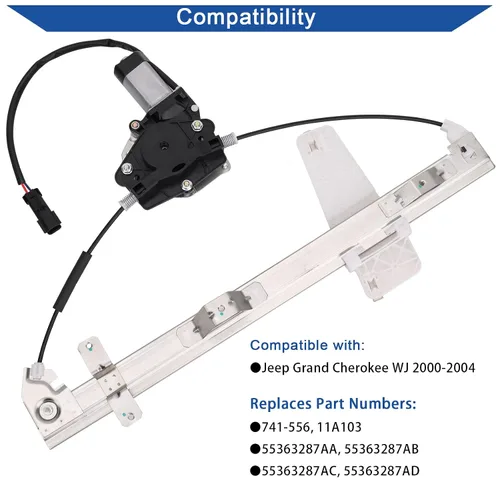 Miniatura 2 de Obaee 741-556 Conjunto de motor y regulador de elevalunas eléctrico delantero izquierdo del lado del conductor compatible con Jeep Grand Cherokee WJ