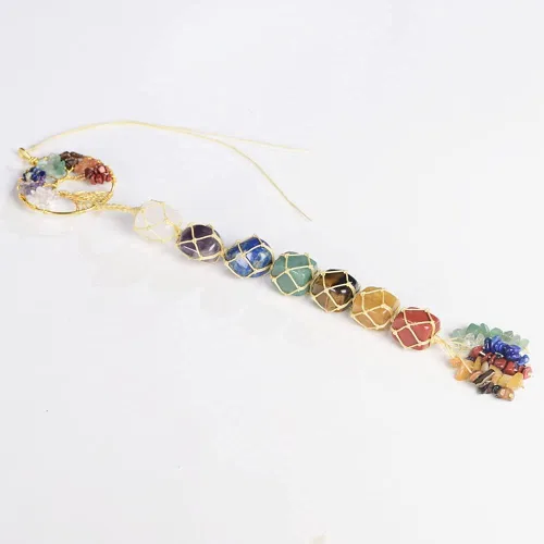 Miniatura 7 de Árbol de la vida hecho a mano con 7 piedras de chakras, cristales curativos, adorno colgante para decoración del hogar A-estilo 1