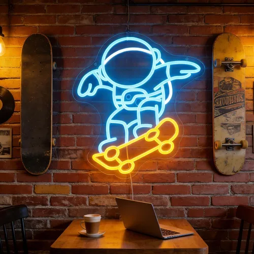 Miniatura 4 de Astronaut Skateboarding" Space Adventure Light - Arte de pared LED genial y que desafía la gravedad para sala de juegos, dormitorio, decoración