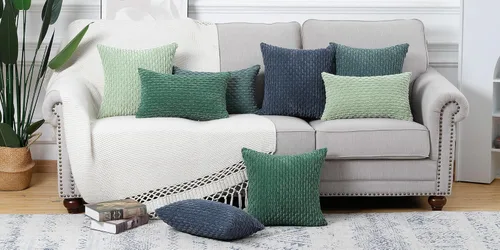 Miniatura 6 de MADIZZ Juego de 2 fundas de almohada decorativas de pana rayadas estilo boho, 22 x 22 pulgadas, verde oscuro suave, funda decorativa para cojín