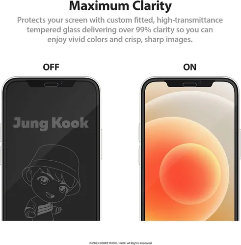 Miniatura 5 de iFace TinyTAN inspirado en BTS Protector de pantalla de vidrio templado de borde redondo diseñado para iPhone 12 Pro Max (Jung Kook)