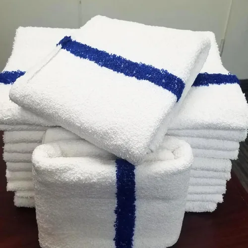 Miniatura 5 de Towels N More Toallas suaves de 24 x 48 pulgadas junto a la piscina, 6 toallas grandes súper absorbentes, blancas y azules, rayas centrales