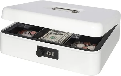 Miniatura 18 de Decaller Caja de dinero con cerradura de combinación, caja de seguridad de metal pequeña con bandeja de dinero, 7 4/5 x 6 4/5 x 3 3/5 pulgadas