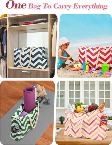 Miniatura 7 de Allinside Bolsa de playa a rayas onduladas para mujer, bolsa de playa extra grande, impermeable, bolsa de fin de semana para gimnasio, playa