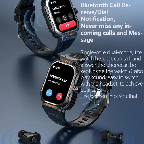 Miniatura 4 de Reloj inteligente militar con auriculares para hombres y mujeres, pantalla táctica de 2 pulgadas, modos deportivos, rastreador de fitness