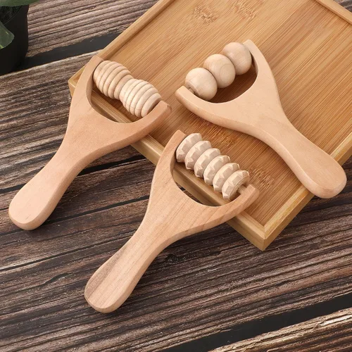 Miniatura 6 de Abeillo Rodillo de masaje de mano de madera, 3 piezas, rodillo muscular, herramientas de masaje manual de terapia de madera, rodillo masajeador