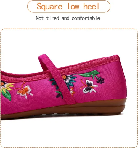Miniatura 4 de Encanto - Zapatos de disfraz de Mary-Jane, zapatos planos de punta redonda, cuña baja, zapatos de ballet con bordado floral para niñas, Halloween