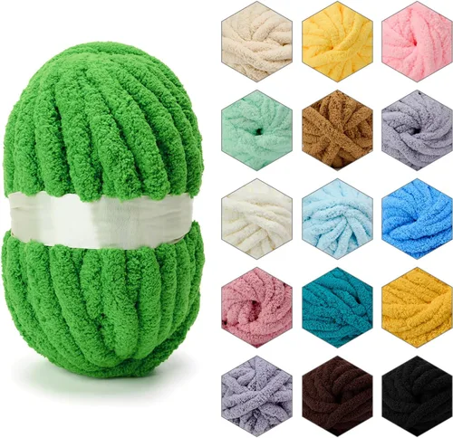 Miniatura 18 de ERLYEEN Hilo de Chenilla Grueso Súper Voluminoso Suave Espeso Esponjoso Jumbo Gigante Lavable Hilo Grande de Poliéster DIY para Manta de Tejido a
