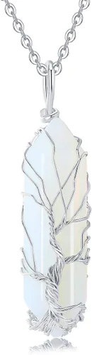 XIANNVXI Collar con colgante de luna creciente envuelta en alambre con forma de árbol de la vida Collar con piedras de cristal curativo de reiki y