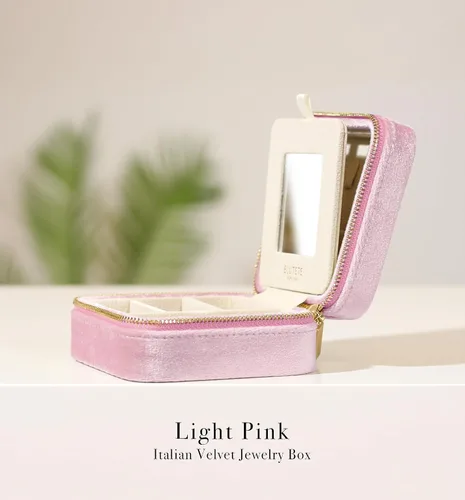 Miniatura 87 de BLUTETE Joyero de viaje organizador de terciopelo con anillos de espejo, aretes, collares, caja organizadora de almacenamiento (negro)