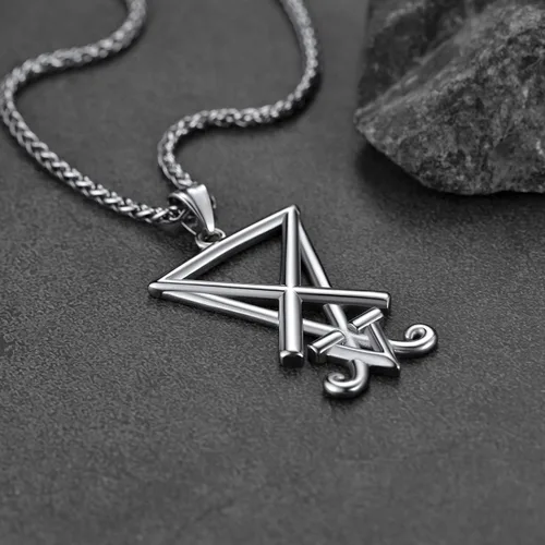 Miniatura 9 de FaithHeart Leviathan - Collar de cruz de azufre satánico, chapado en oro, joyería de acero inoxidable para la iglesia de Satanás, símbolo alquímico