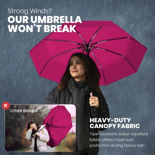 Miniatura 32 de Rain-Mate Paraguas compactos resistentes al viento para la lluvia, diseño de costilla de fibra de vidrio reforzada fuerte y apertura y cierre