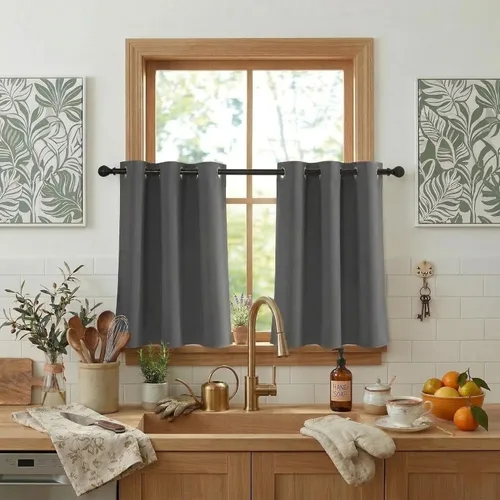 Miniatura 49 de RYB HOME Cortinas opacas de cocina de 36 pulgadas de largo, tratamiento de privacidad para ventanas pequeñas, aislamiento térmico, telón de fondo