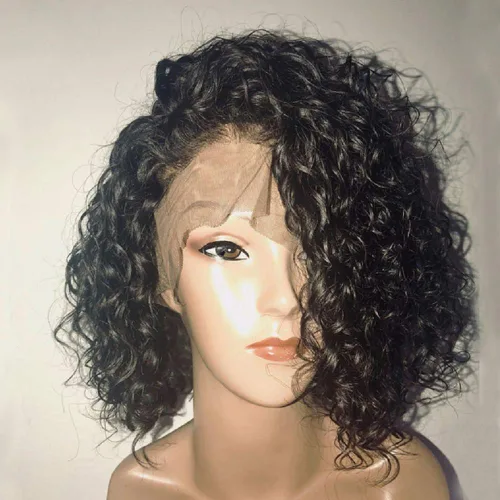 Miniatura 2 de Peluca de cabello corto y rizado con encaje frontal, corte Pixie con cabello de bebé, cabello humano Remy, peluca de encaje con ondas de agua