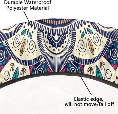 Miniatura 5 de Pardick Mantel Redondo Ajustable de Mandala Bohemia, Cubierta de Tela Redonda, Mantel Impermeable Antiarrugas con Borde Elástico, Decorativo