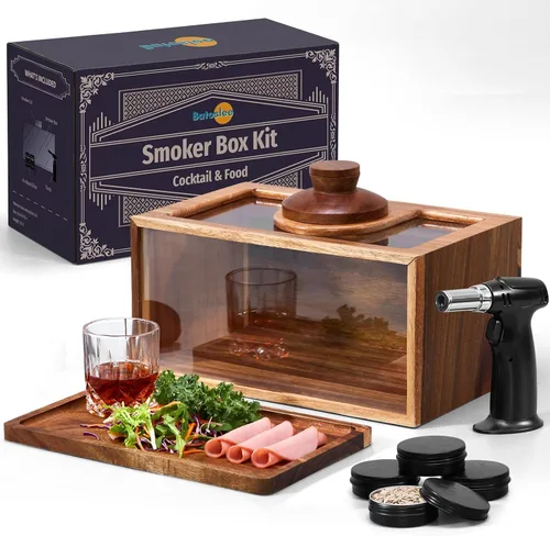 Miniatura 8 de Kit para Ahumar Cócteles con Base de Madera y Cúpula de Vidrio, Perfecto para Infundir Sabores Afumados en Cócteles a la Antigua, Whisky y Alimentos
