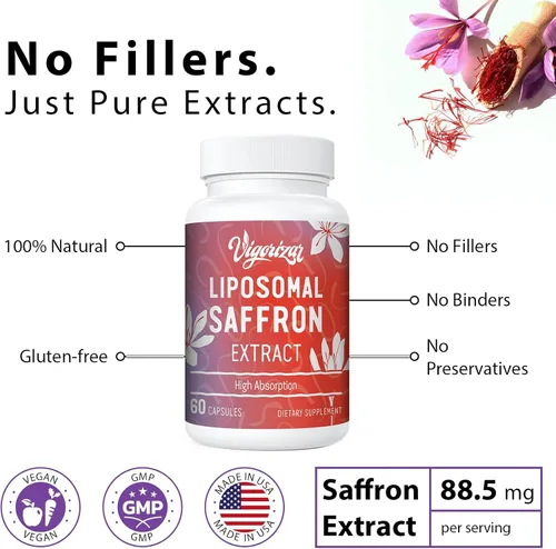 Miniatura 4 de Suplementos de azafrán – Extracto de azafrán 100% puro 88.5 mg, máxima absorción, mejor biodisponibilidad, suplementos liposomales para el estado