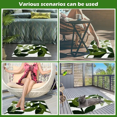 Miniatura 8 de Alfombra de baño acolchada 24" x 17" extra suave, alfombrilla de baño verde, lavable a máquina, linda alfombra de hojas antideslizante y duradera