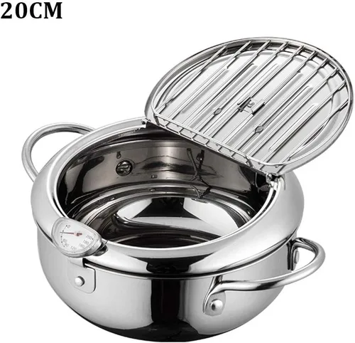 Miniatura 2 de Olla de acero inoxidable para freidora, sartén tempura, control de temperatura, mini olla de pollo con tapa y estante de filtro de aceite extraíble