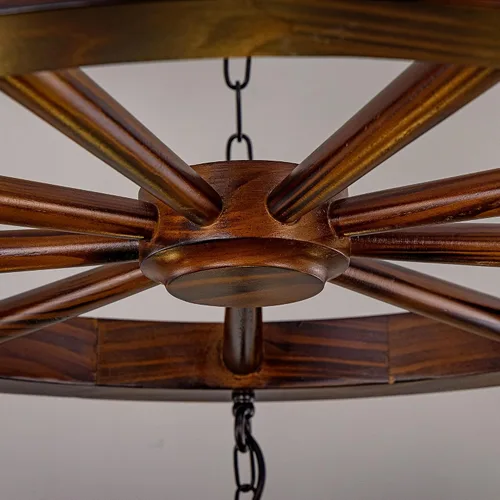 Miniatura 4 de Wellmet Candelabro de granja para comedor de 30 pulgadas, 9 luces rústicas de madera para sala de estar, accesorio colgante vintage para colgar