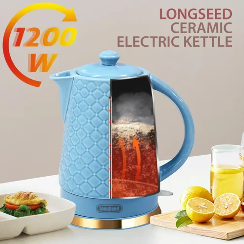 Miniatura 8 de Hervidor eléctrico de cerámica, 1.5L/1200W hierve agua rápida y fácilmente con protección contra hervido en seco y apagado automático, base Azul