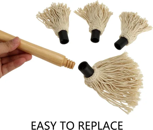 Miniatura 3 de Hedume Paquete de 2 trapeadores para barbacoa con 6 cabezales de repuesto adicionales, trapeador de madera para parrilla, mango largo de madera