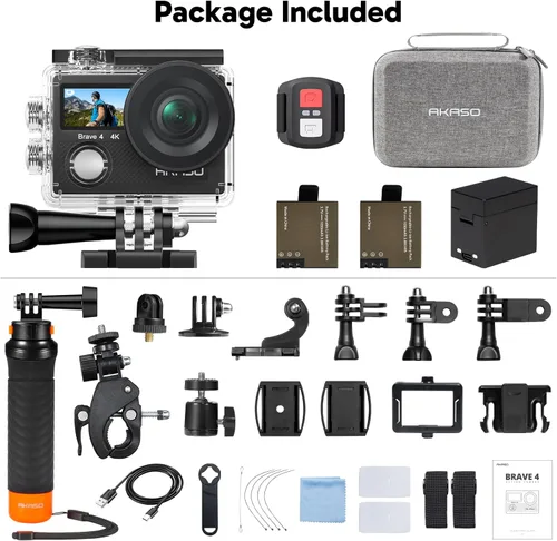 Miniatura 9 de AKASO Brave 4 Cámara de Acción con Empuñadura Flotante Impermeable y Paquete de Bolsa de Transporte - 4K30 20MP Ultra HD EIS 131ft Cámara