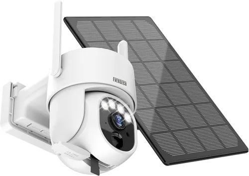 EVERSECU Cámara de seguridad solar 2K inalámbrica para exteriores con visión PTZ de 360°, sirena inteligente, focos, visión nocturna a color,