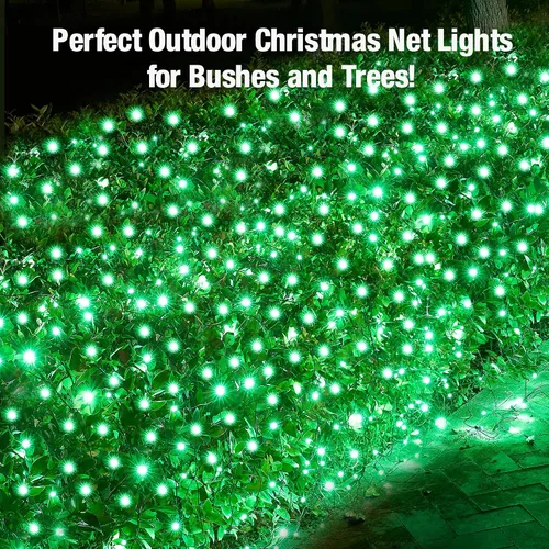Miniatura 5 de Red de luces LED verdes de Navidad para exteriores, 120 LED de 6 x 5 pies, tira de luces de malla conectables para exteriores e interiores