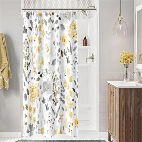 Miniatura 47 de MAYZUS Cortina de ducha con flores azules acuáticas, lindas cortinas de tela con flores para baño, juego de cortinas de tela de aguamarina