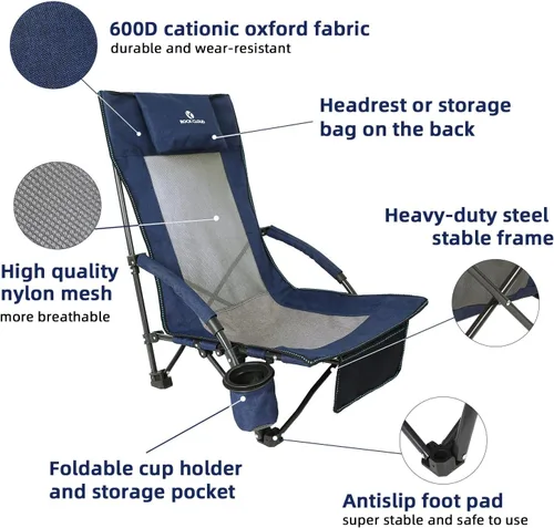 Miniatura 4 de ROCK CLOUD Silla de playa plegable portátil Sillas bajas para acampar Césped de Campamento Senderismo Deportes