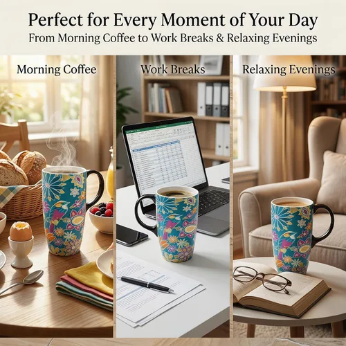 Miniatura 3 de Topadorn Taza de cerámica para café, taza de té de porcelana con tapa, 17 oz, sinfonía floral, pájaro verde