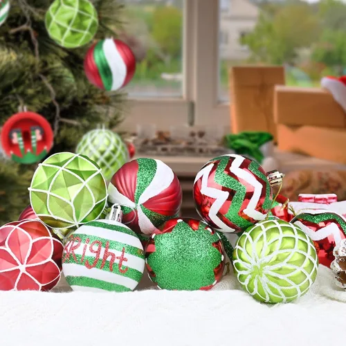 Miniatura 5 de 16 piezas de esferas decorativas de Navidad - Adornos de bolas rojas, verdes y blancas de 2.36", decoración navideña irrompible para árbol