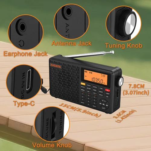 Miniatura 7 de XHDATA D109WB Radio Meteorológica Portátil AM/FM/SW/LW/WB de Onda Corta con Alerta NOAA, Operada por Batería, Excelente Sonido, Altavoz Inalámbrico