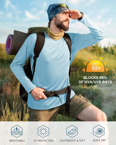 Miniatura 3 de Roadbox Camisas de Protección Solar UV UPF 50+ para Hombres Manga Larga SPF Rash Guard para Pesca Senderismo Natación Correr 2 Pack - azul