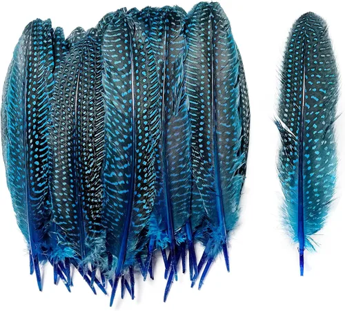 HAPPY FEATHER Plumaje natural de ala de Guinea de 6 a 9 pulgadas para manualidades, decoración de joyas y ropa, paquete de 20 unidades, color azul