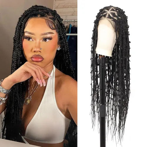 Miniatura 11 de Lexqui Pelucas trenzadas de encaje completo HD de 360° para mujer, pelucas trenzadas sin nudos, peluca trenzada de caja de mariposa con cabello