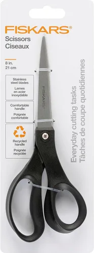 Fiskars - Tijeras multiusos de acero inoxidable reciclado de 8 pulgadas, color gris | Tijeras artesanales con asas ergonómicas, tijeras para el