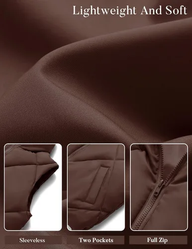 Miniatura 5 de MEROKEETY Chaleco acolchado sin mangas con cremallera para mujer, con cuello alto, con bolsillos