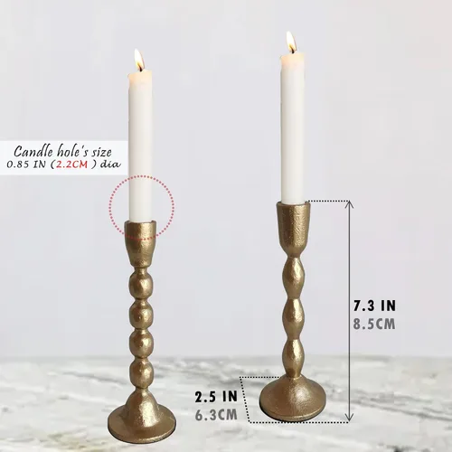Miniatura 7 de Portavelas cónicos de hierro antiguo, juego de 2 candelabros decorativos, portavelas con acabado de latón para bodas, comedores y fiestas