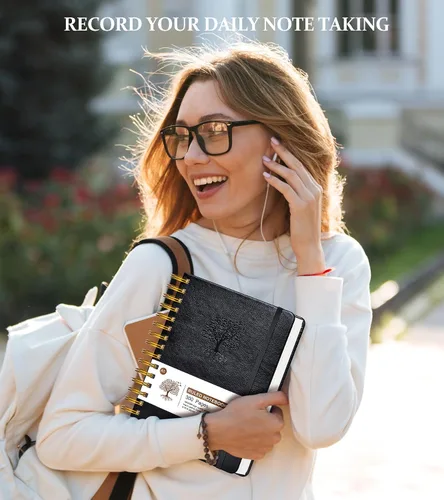 Miniatura 7 de Cuaderno de espiral rayado de 8.5"×11", 300 páginas con tapa dura de cuero, diarios para mujeres y hombres, cuadernos universitarios rayados A4