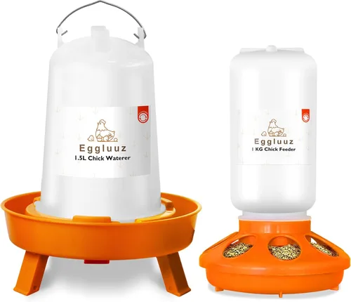 Eggluuz Juego de comedero y bebedero para pollitos, juego automático de comedero y bebedero para pollos, comedero para pollitos de 1 l y bebedero