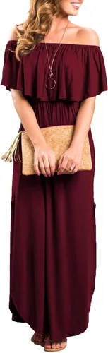 Miniatura 2 de Sarin Mathews - Vestido de fiesta para mujer, estilo casual largo hasta los tobillos, con volantes, hombros descubiertos, abertura lateral