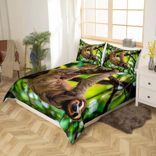 Miniatura 2 de Erosebridal Juego de ropa de cama de perezoso marrón, tamaño Queen, funda de edredón Kawaii para niños, adolescentes y niños, bonita funda