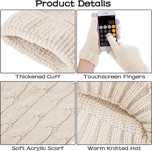 Miniatura 3 de URATOT Conjunto cálido de punto de invierno, bufanda infinita y gorro, guantes para pantalla táctil, regalos de invierno para hombres y mujeres