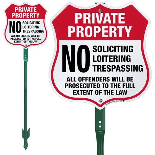 Miniatura 3 de SmartSign 12" x 11.5" Cartel de "Propiedad Privada No Solicitar No Merodear No Traspaso" Señal Octogonal de Patio con Estaca de 3 pies, Aluminio
