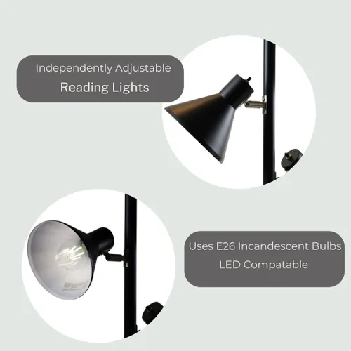 Miniatura 7 de LIGHTACCENTS Lámpara de pie de árbol negro con 3 luces ajustables, lámpara de pie moderna, pantallas negras ajustables, luz de poste para sala