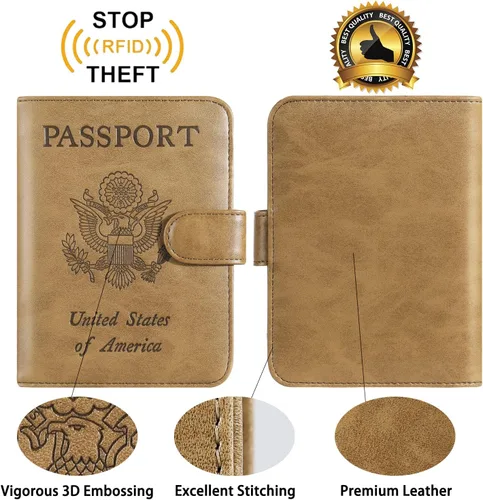 Miniatura 4 de Funda para pasaporte, cartera con bloqueo RFID, funda de piel para tarjetas, accesorios de viaje para mujeres y hombres, 111#Marrón, Ranura